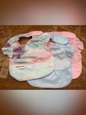 Tiny Twinkle Pastel Watercolor Ruffled Baby Bib - Pink, Blue, Purple